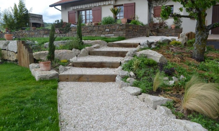 Création d'escaliers extérieurs à Saint-Martin-la-Plaine - H2O Paysages